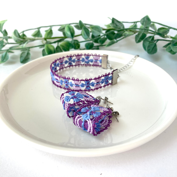 紫陽花　糸のブレスレット　ニャンドゥティ  水色の紫陽花 6枚目の画像
