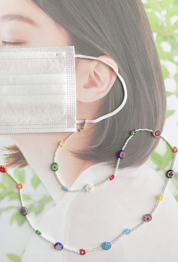 再販✴︎pop✴︎ミルフィオリのマスクストラップ【Hijiri】グラスコード　ガラス　マスクチェーン　Y2K 2枚目の画像