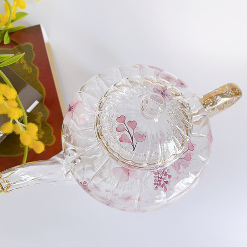 ピンクフラワーのガラスティーセット ティーカップ Atelier