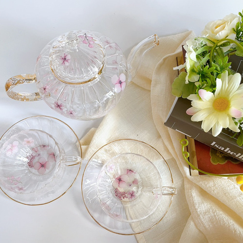 海外アンティーク クリスティーズイースト購入品 12枚セット ピンク ガラス製 ピンクフラワーのガラスティーセット - Atelier shells | minne byGMO