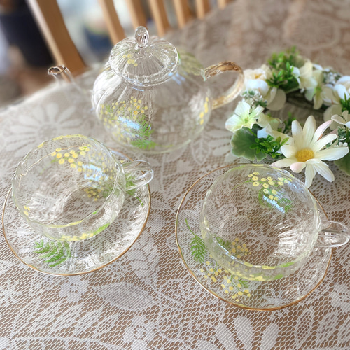 ピンクフラワーのガラスティーセット ティーカップ Atelier shells