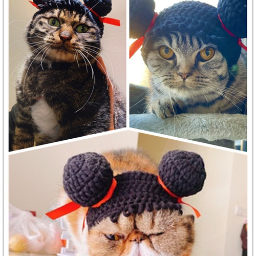 かわいいボールヘッド猫の帽子☆ペットのヘッドギア☆Creema限定