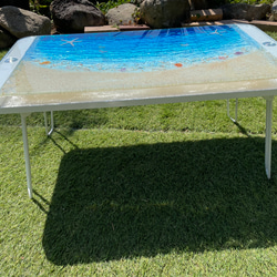 折りたたみガラスセンターテーブル　ブルームーンビーチ   珊瑚のラグーン　SEA  table リビングテーブル 4枚目の画像