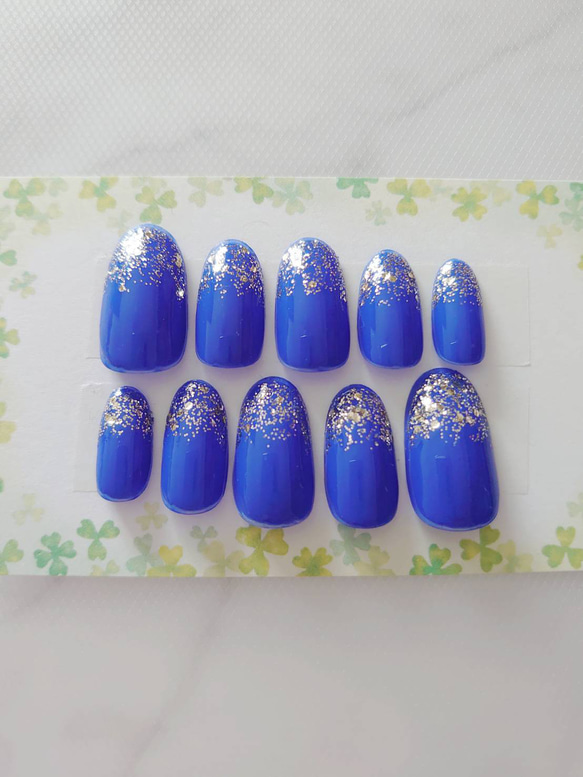 ネイルチップ 青 ゴールドラメ ネイルチップ（つけ爪） シュエット