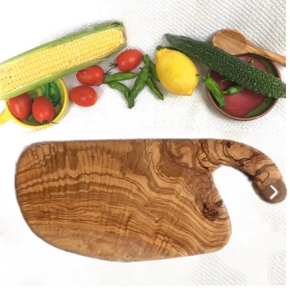 オリーブの木 持ち手付まな板L＋スパイス入れ オリーブの木 持ち手付
