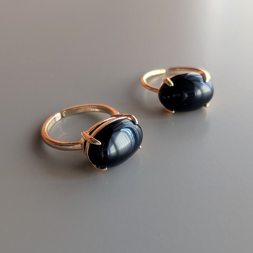 極大粒ブラックオニキス Black onyx AAA oval stone 14mm 18Kgp