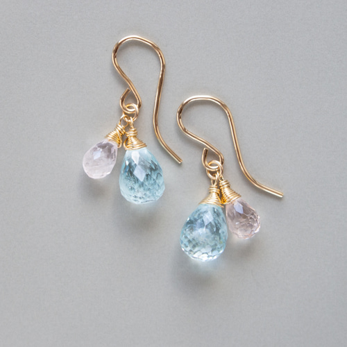 アクアマリンとモルガナイトのピアス（14KGF）／イヤリング ピアス