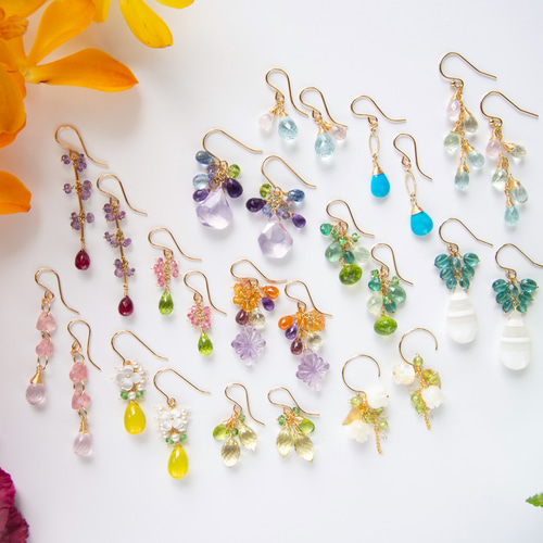 アクアマリンとモルガナイトのピアス（14KGF）／イヤリング ピアス