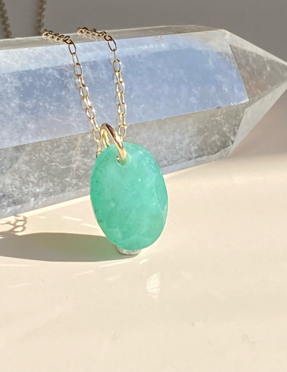 水色青緑天然石ネックレスチャーム k18刻印あり