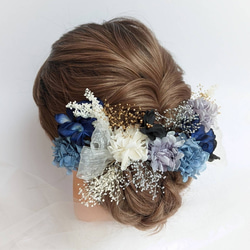 髪飾り 成人式 卒業式 結婚式 ドライフラワー 白 青 紫 リボン RC05 2枚目の画像