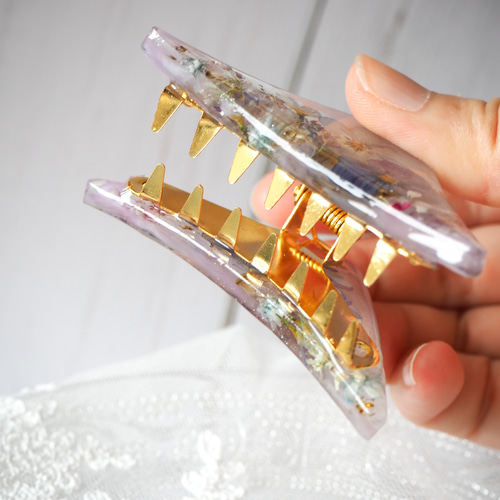 ビオラとお花のバンスクリップ 紫陽花 ドライフラワー 押し花 結婚式  