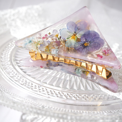 ビオラとお花のバンスクリップ 紫陽花 ドライフラワー 押し花 結婚式  