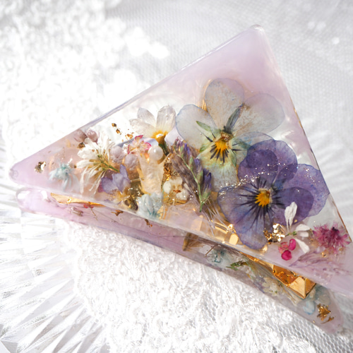 ビオラとお花のバンスクリップ 紫陽花 ドライフラワー 押し花 結婚式  