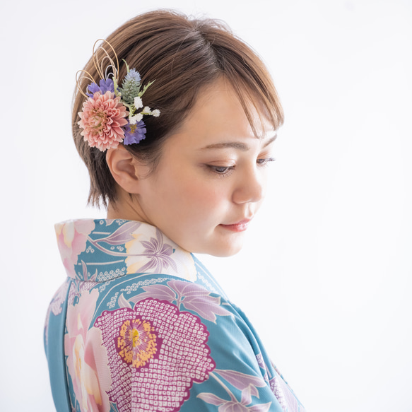青・ネイビー・紫の卒業式袴髪飾りK】ドライフラワー風ヘッド 青・ネイビー・紫の卒業式袴髪飾りK】ドライフラワー風ヘッド