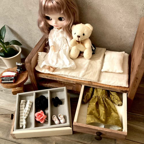 ドールベッド アクセサリー収納 木製 引き出し収納 ティッシュカバー
