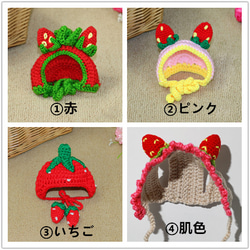 かわいいイチゴ 4種類猫の帽子☆ペットのヘッドギア☆Creema限定春色新作2023 2枚目の画像