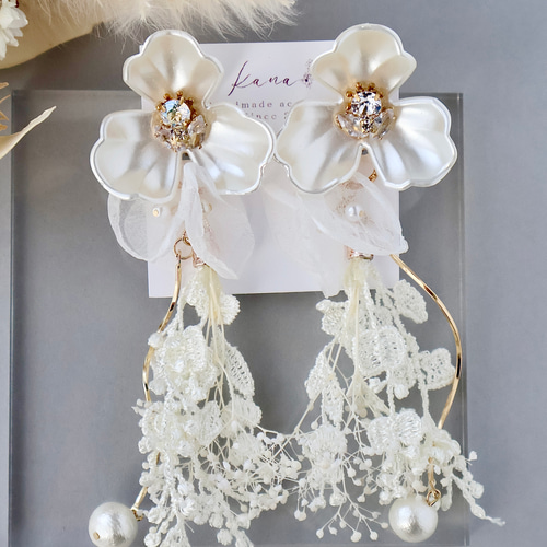 1272】大きめパールビーズとタッセルのピアス ビーズタッセルWAY