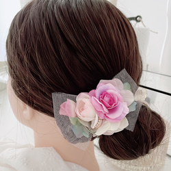 ピンクローズリボン＊ヘアアクセサリー✿アーティフィシャルフラワー 2枚目の画像