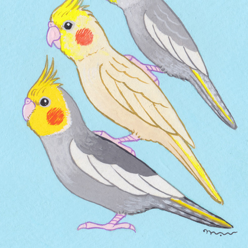 油絵 専用 お花の模様がある鳥の親子