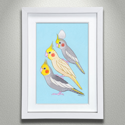 原画「リアルな小鳥ブレーメン オカメインコ親子」アート絵画 絵画 mau