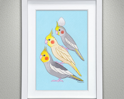 油絵 専用 お花の模様がある鳥の親子