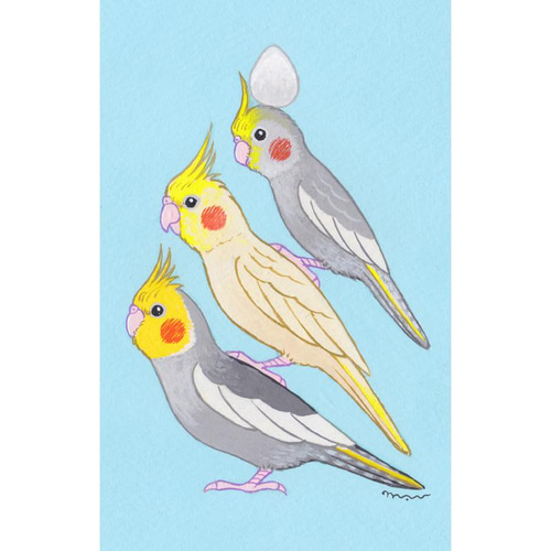 原画「リアルな小鳥ブレーメン オカメインコ親子」アート絵画 絵画 mau