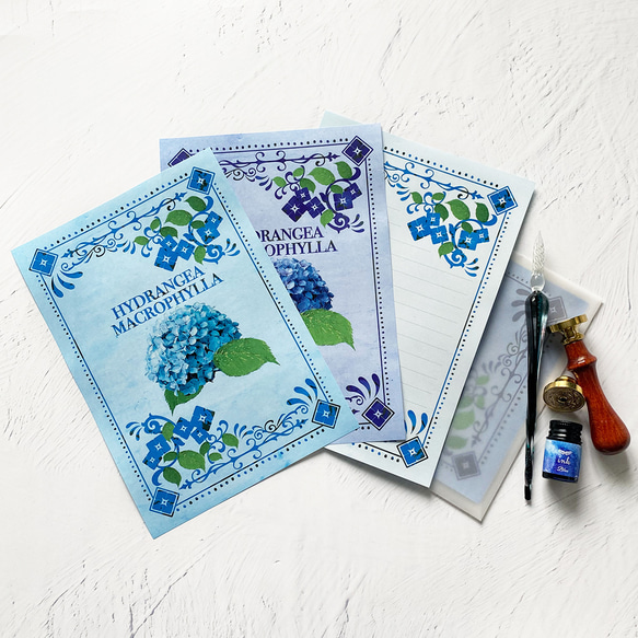 紫陽花の洋書 レターセット（ブルー） 5枚目の画像