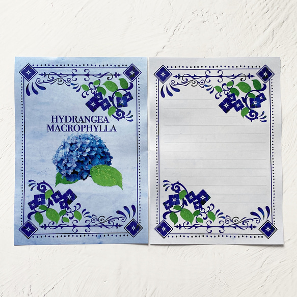 紫陽花の洋書 レターセット（ブルー） 2枚目の画像
