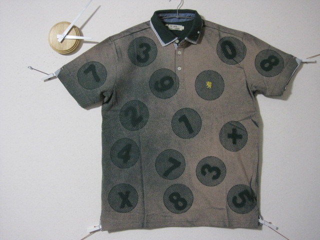 １点　　ポロ　レトロ水玉　【電卓ナンバー】－１　刺繍/鹿の子/ユニーク/アロハ/トリコ/電卓/ステンシル/ライオン