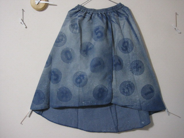 １点  フレアスカート　海月 ゼッケン【8】 涼/薄手/ユラユラ/インディゴ/キュート/デニム/ワイド/バルーン