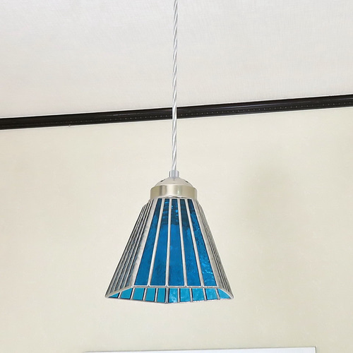 ブルーのストライプ・五面（ステンドグラスペンダントライト）吊り下げ