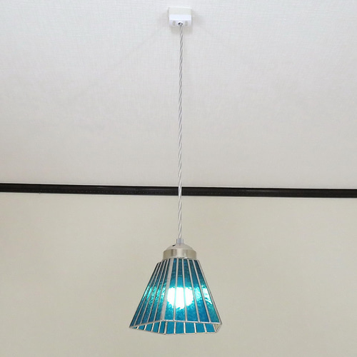 ブルーのストライプ・五面（ステンドグラスペンダントライト）吊り下げ
