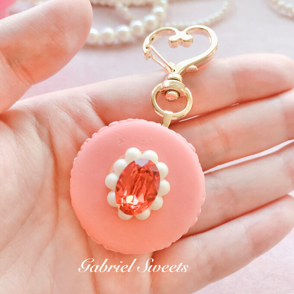 princess macaron ☆キーホルダー〔ピンクマカロン×ピンクビジュー〕 4枚目の画像