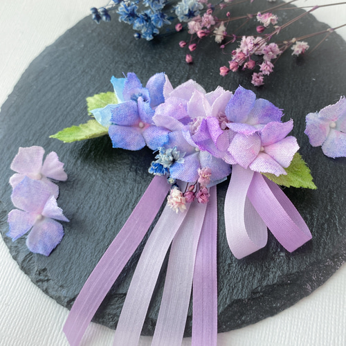 再販×5 葉っぱがゆらゆら あじさい 紫陽花 ヘアピン パール