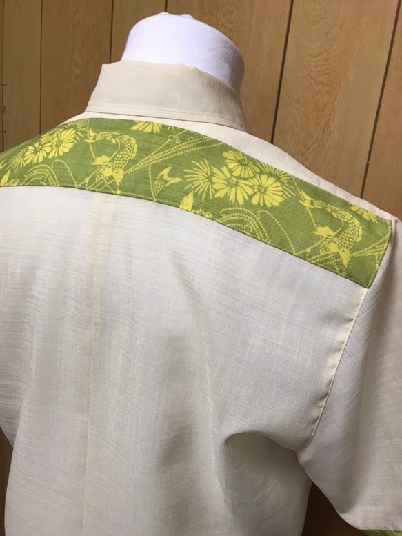 和柄プリント　黄色　かりゆしウェア　Mサイズ（沖縄、琉球、かすり柄、アロハ）No.40 和柄プリント　黄色　かりゆしウェア　Mサイズ 沖縄 琉球 かすり柄 アロハ No