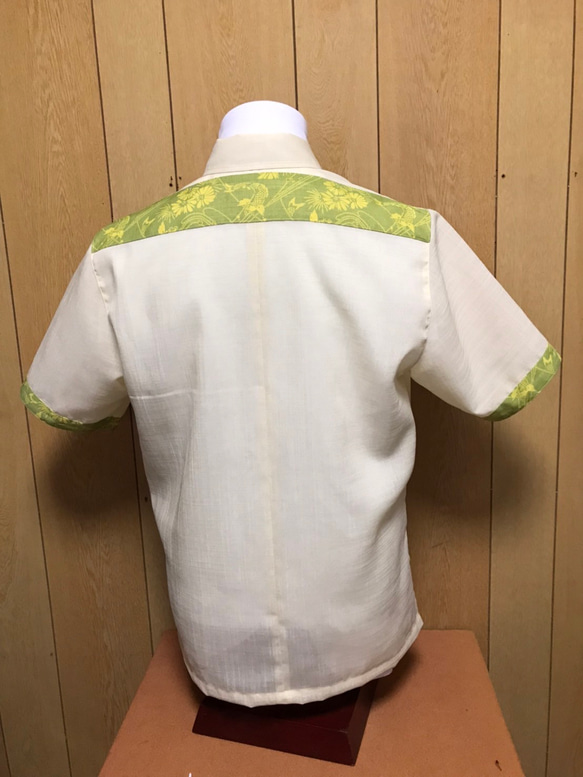 和柄プリント　黄色　かりゆしウェア　Mサイズ（沖縄、琉球、かすり柄、アロハ）No.40 和柄プリント　黄色　かりゆしウェア　Mサイズ 沖縄 琉球 かすり柄 アロハ No