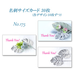 No.175 夏のデザイン　銀色のモンステラ      名刺サイズサンキューカード  30枚 1枚目の画像