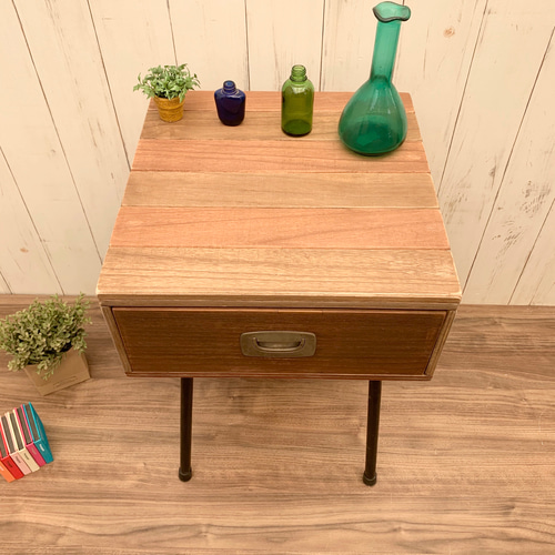 アンティーク サイドテーブル 引出し2段付き レトロ