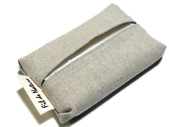 Fil de Nature シンプルなポケットティッシュケース　綿麻/ベージュ　ミニサイズ 1枚目の画像