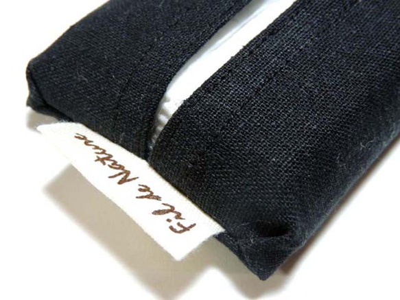 Fil de Nature シンプルなポケットティッシュケース　綿麻/ブラック　ミニサイズ 2枚目の画像