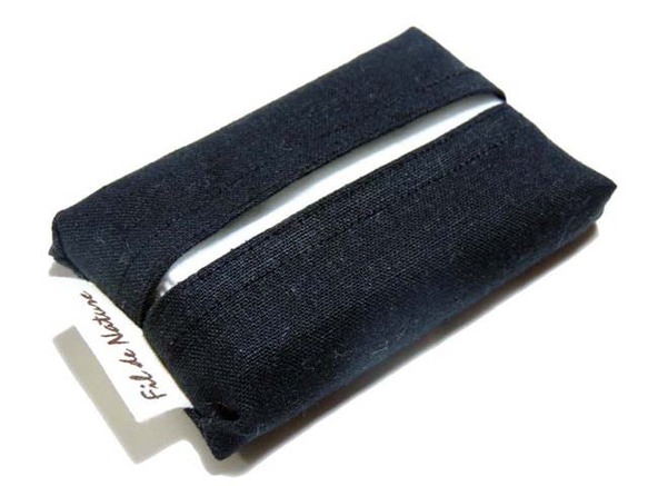 Fil de Nature シンプルなポケットティッシュケース　綿麻/ブラック　ミニサイズ 1枚目の画像