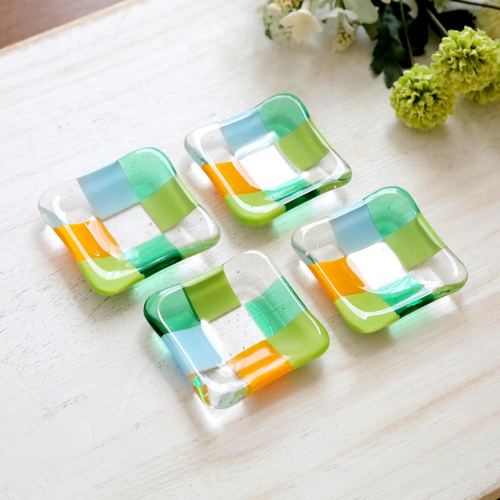 石畳のガラス豆皿 ”夏草” 薬味皿・豆皿 clearblue, clearsky 通販