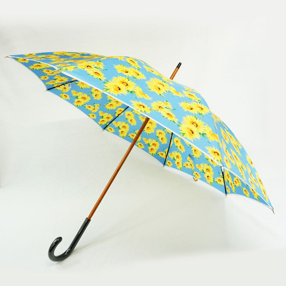 ひまわり　木棒　手開き　雨傘　職人手作り　日本製　レディ−ス　丸安洋傘　DV92F 1枚目の画像