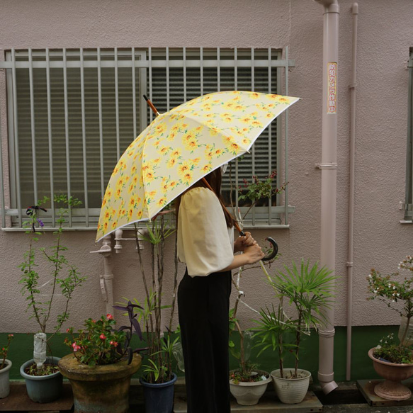 ひまわり　木棒　手開き 雨傘　職人手作り　日本製　レディ−ス　丸安洋傘　DV92Y 9枚目の画像