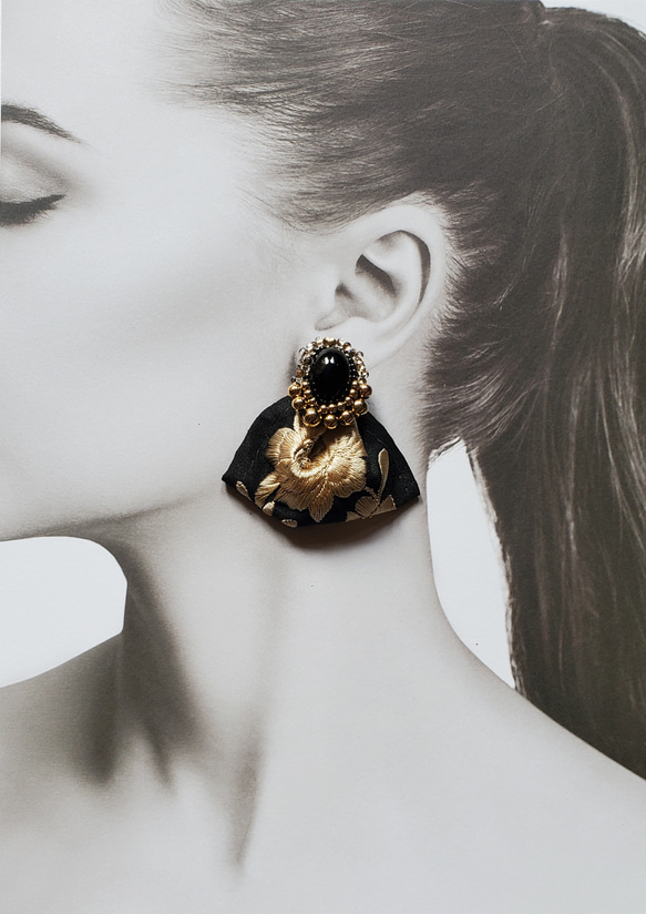 〈再販〉2wayインド刺繍リボンとビーズ刺繍のピアス&イヤリング 10枚目の画像