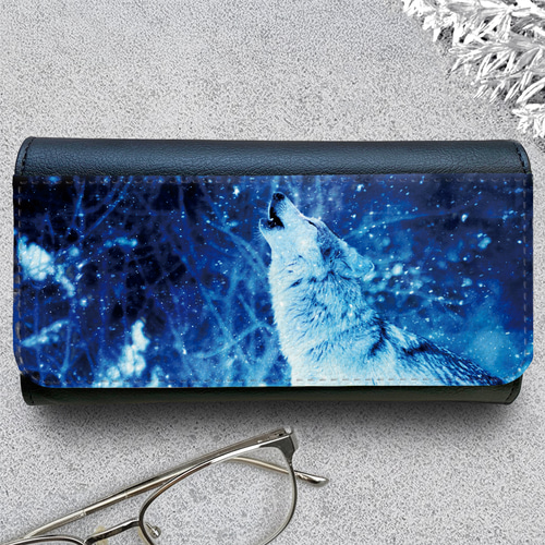 雪原のオオカミのメガネケース メンズ プレゼント 雪 宇宙 狼 眼鏡