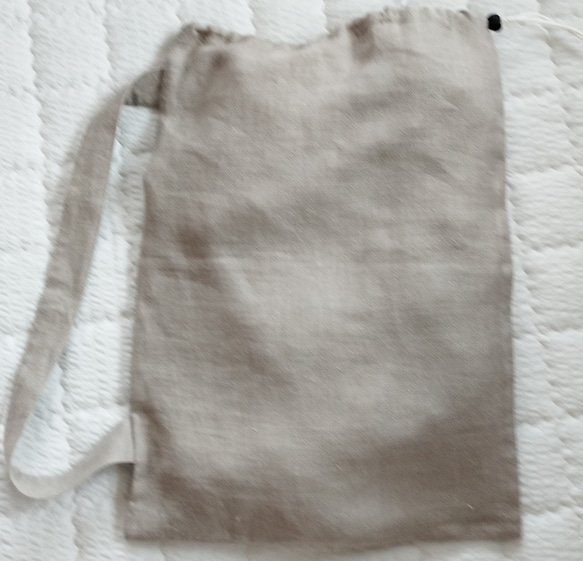 ヴィンテージリネンのワンショルダーバッグ/ボンサック/ナップサック/ 麻/ 天然素材/ アウトドア 4枚目の画像