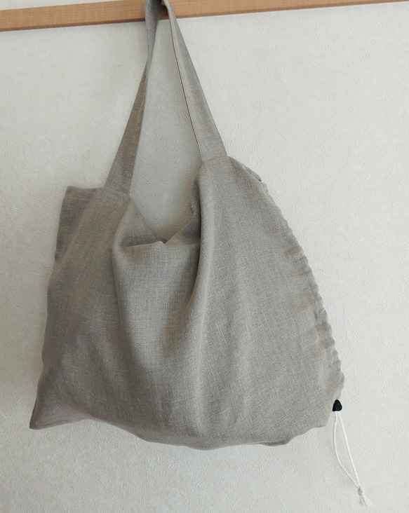 ヴィンテージリネンのワンショルダーバッグ/ボンサック/ナップサック/ 麻/ 天然素材/ アウトドア 5枚目の画像