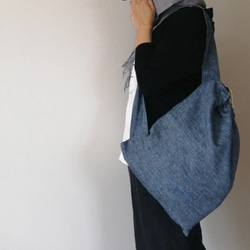 ヴィンテージリネンのワンショルダーバッグ/ボンサック/ナップサック/ 麻/ 天然素材/ アウトドア 6枚目の画像