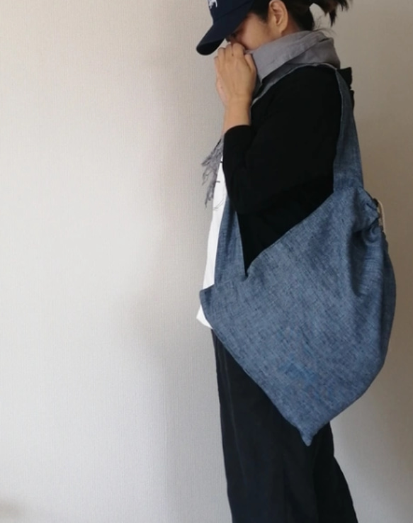 ヴィンテージリネンのワンショルダーバッグ/ボンサック/ナップサック/ 麻/ 天然素材/ アウトドア 6枚目の画像